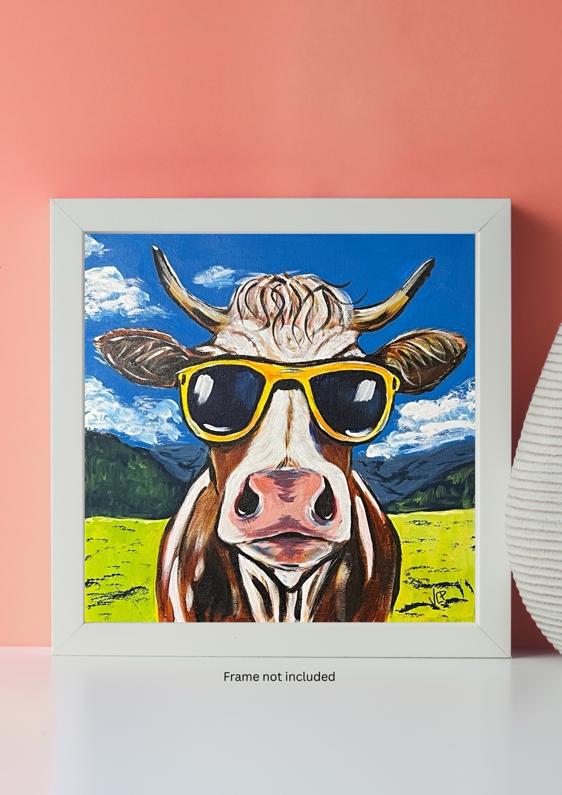 Whimsical Cow In Sunglasses Expressionist Art Acrylic 12×12” Canvas VLP Original