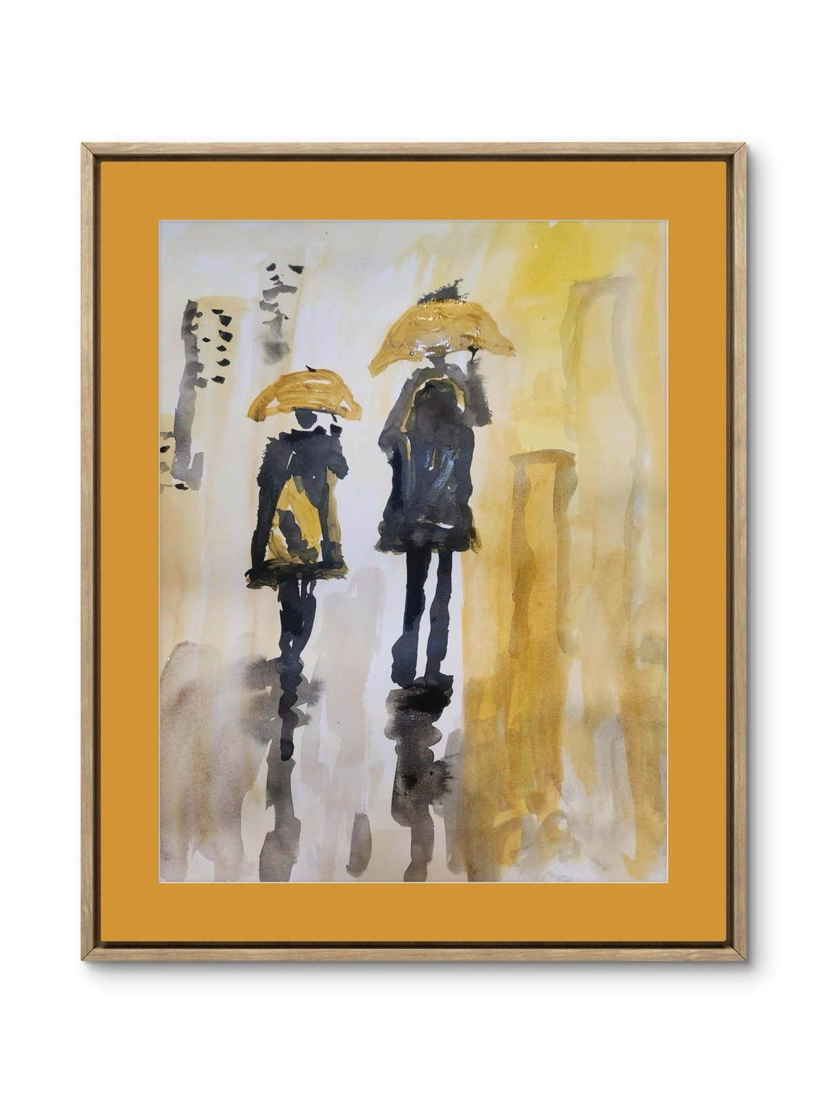 Couple In The Rain Abstract Colorful Modern Unique Bold Art Mixed Media Paper