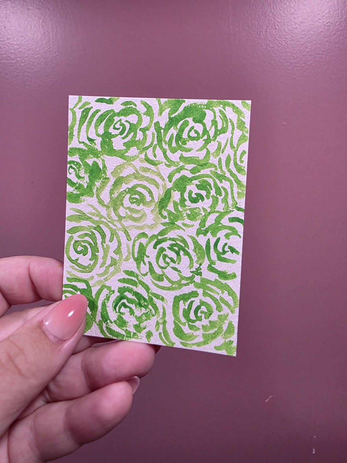 ACEO Original | Cute Green Peonies Flower Art | Edition #4/4 | Nature Painting