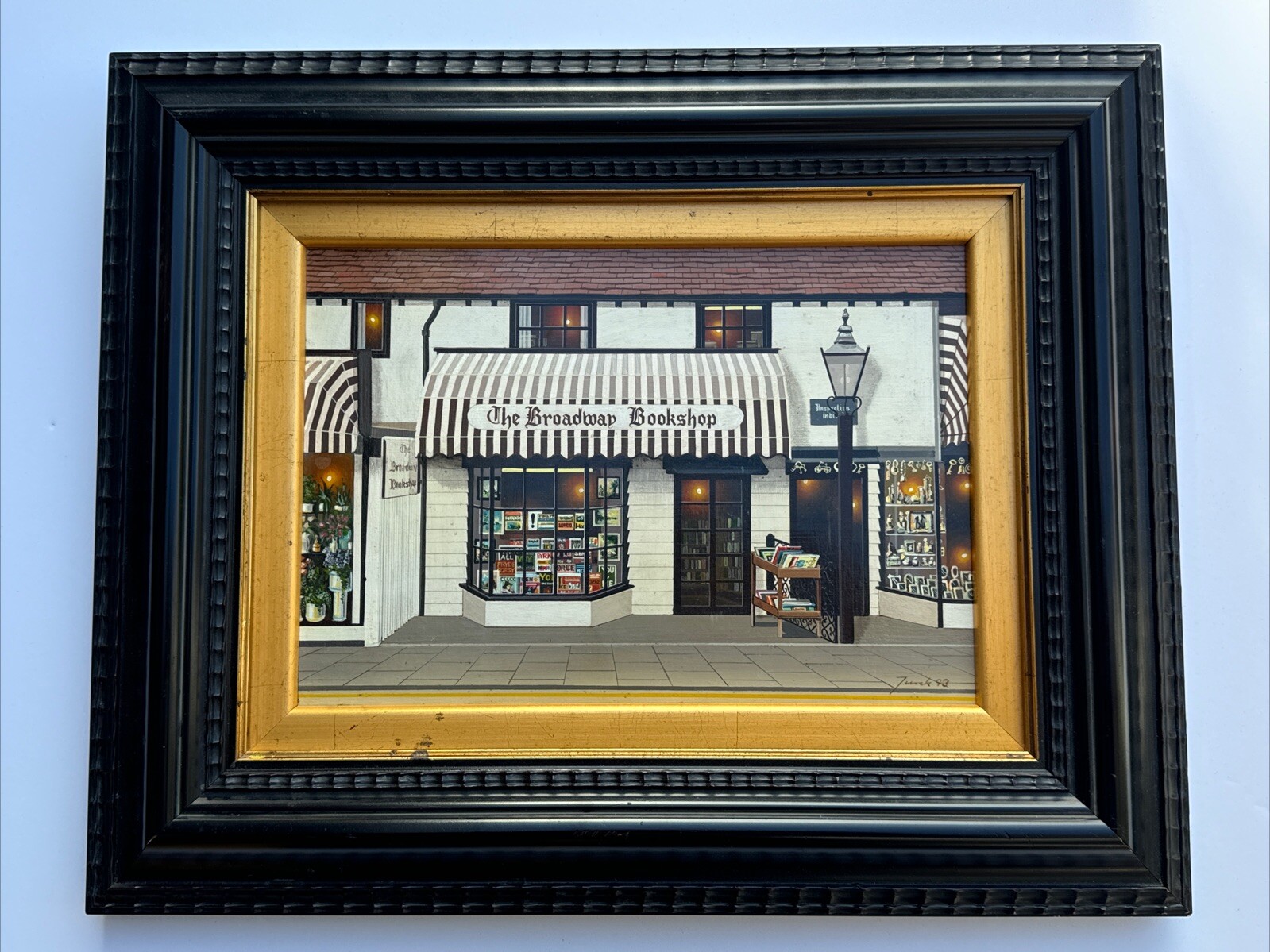 BROADWAY BOOKSTORE PAINTING REGIONALISM STREET VIEW SIGNED TUREK OR JUREK LISTED
