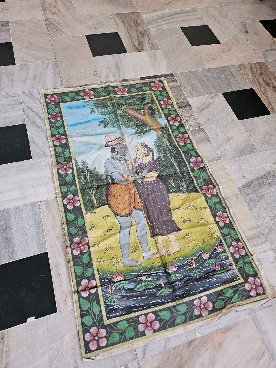 Vintage Basholi Pichwai Painting – Traditional Indian Hand-Painted Art Hindu Art