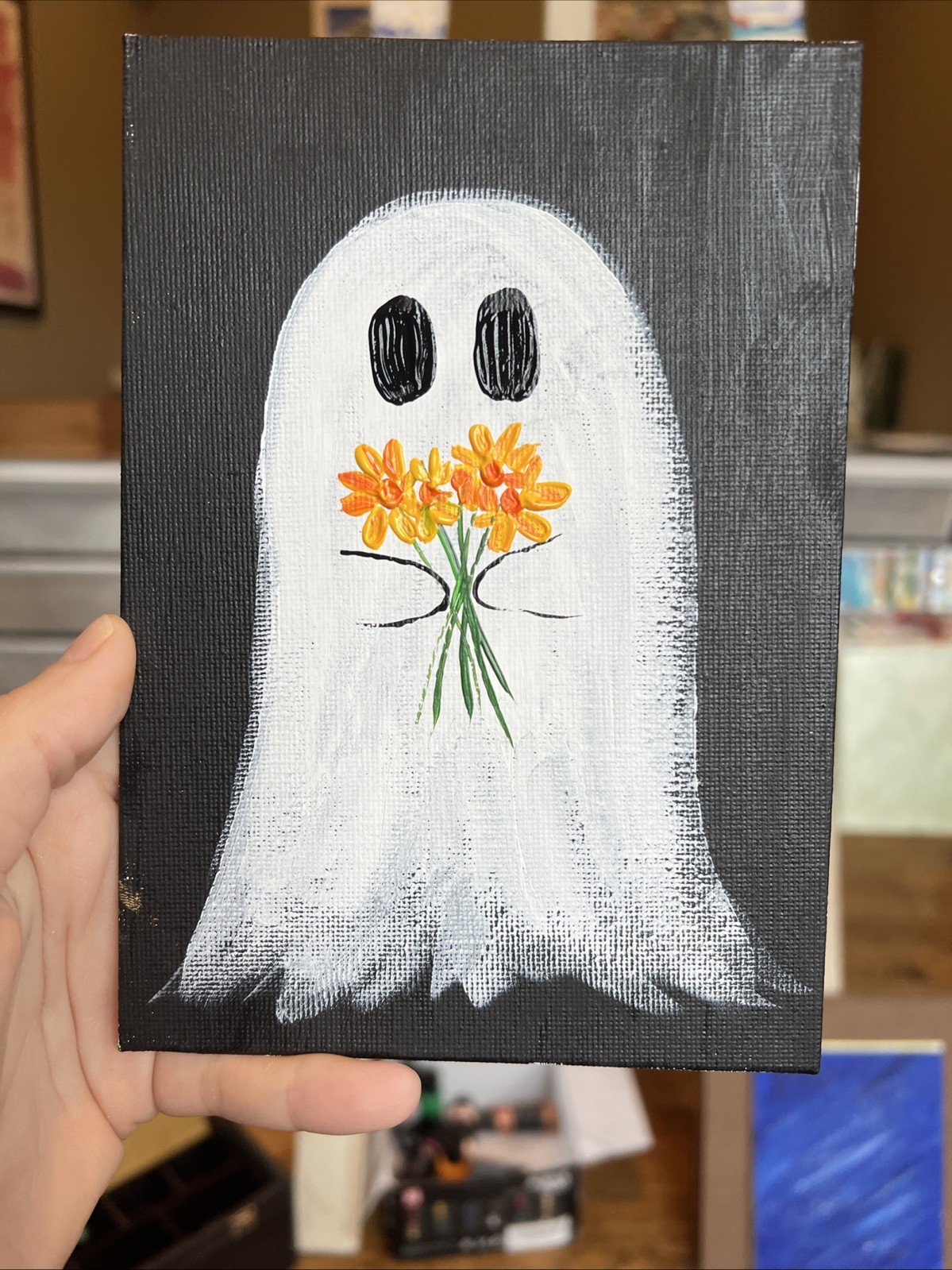 Ghost,Halloween,cute,original Acrylic Painting,5/7