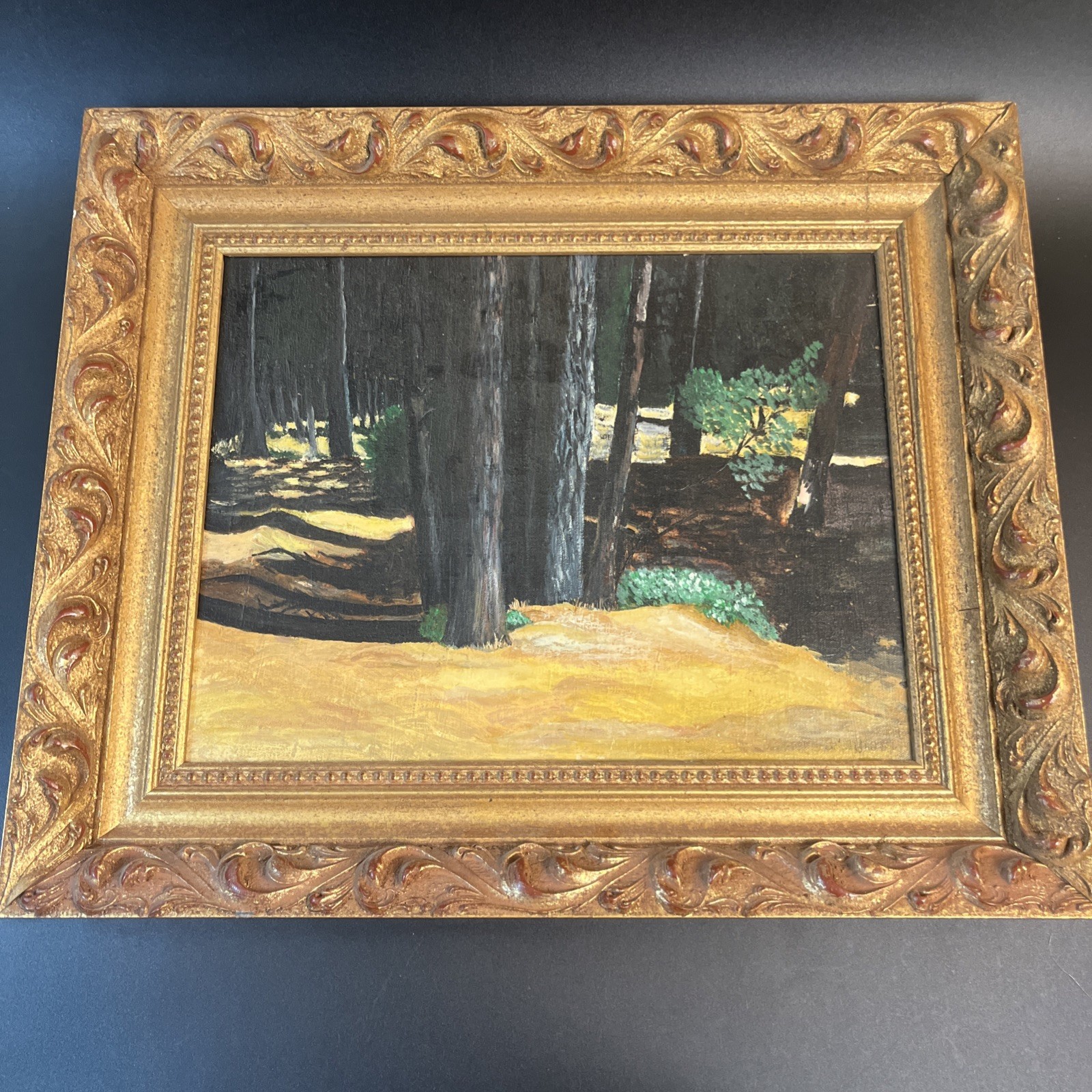 Vtg 70’s Acrylic Painting Art Nouveau Wood Gold Frame 20″X24″ Gilt Picture Frame