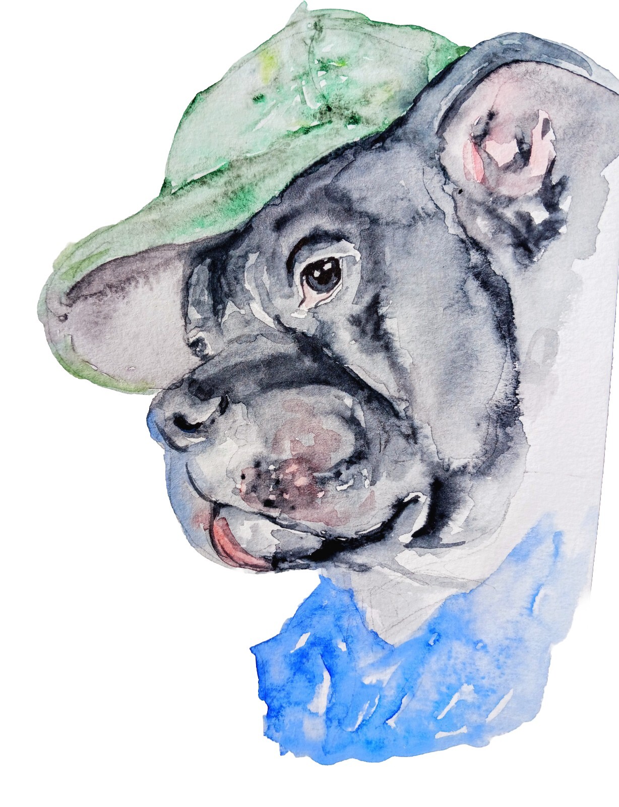 Bulldog Pet Dog art,original Watercolor painting Pet Dog Lover unique gift 5×7″