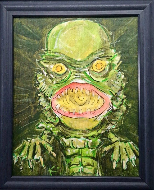 Original Creature From The Black Lagoon Monster Painting Thayer Folk Art OOAK