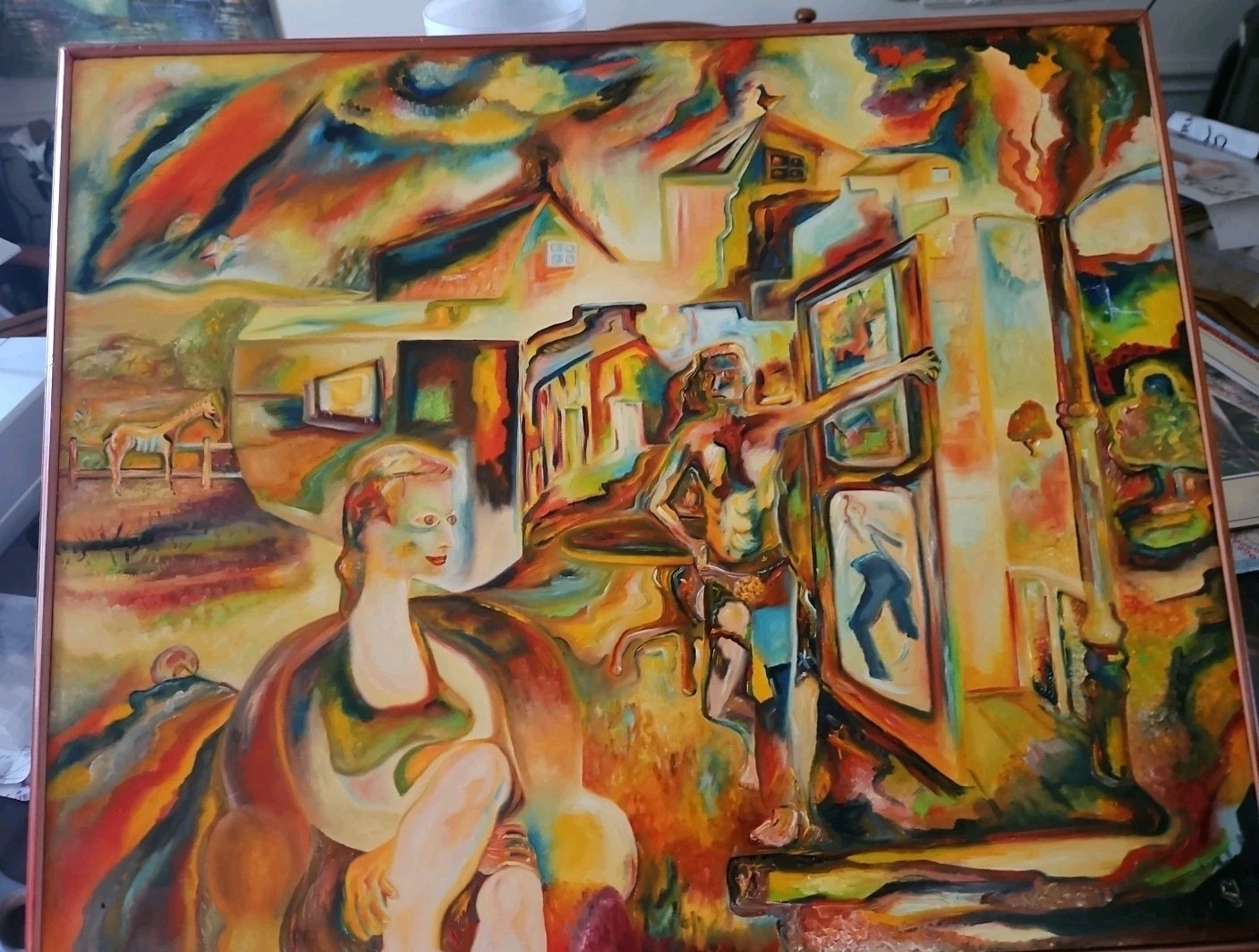 Original VTG 1985 Abstract Art Oil On Linen «Showboat» Framed Michael B.Stuart