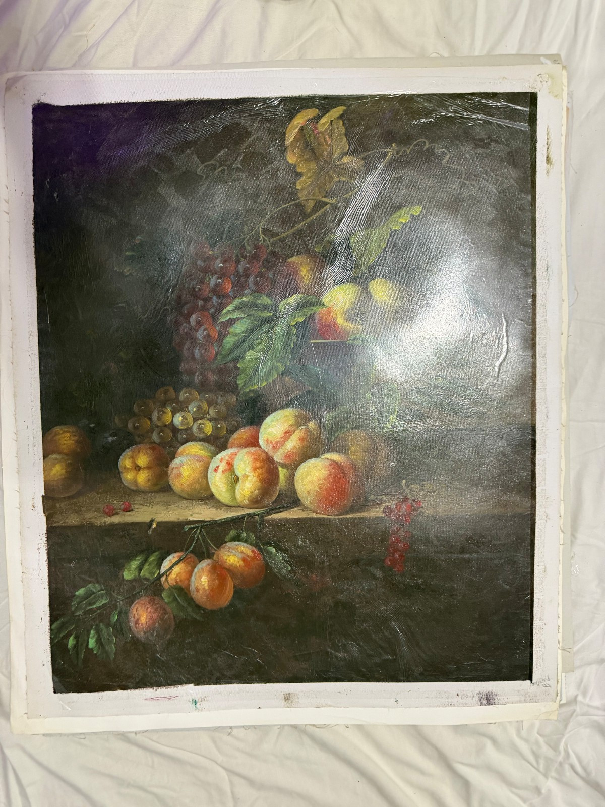 Vintage Still Life Fruit Painting Peaches Grapes Oil Style Wall Art