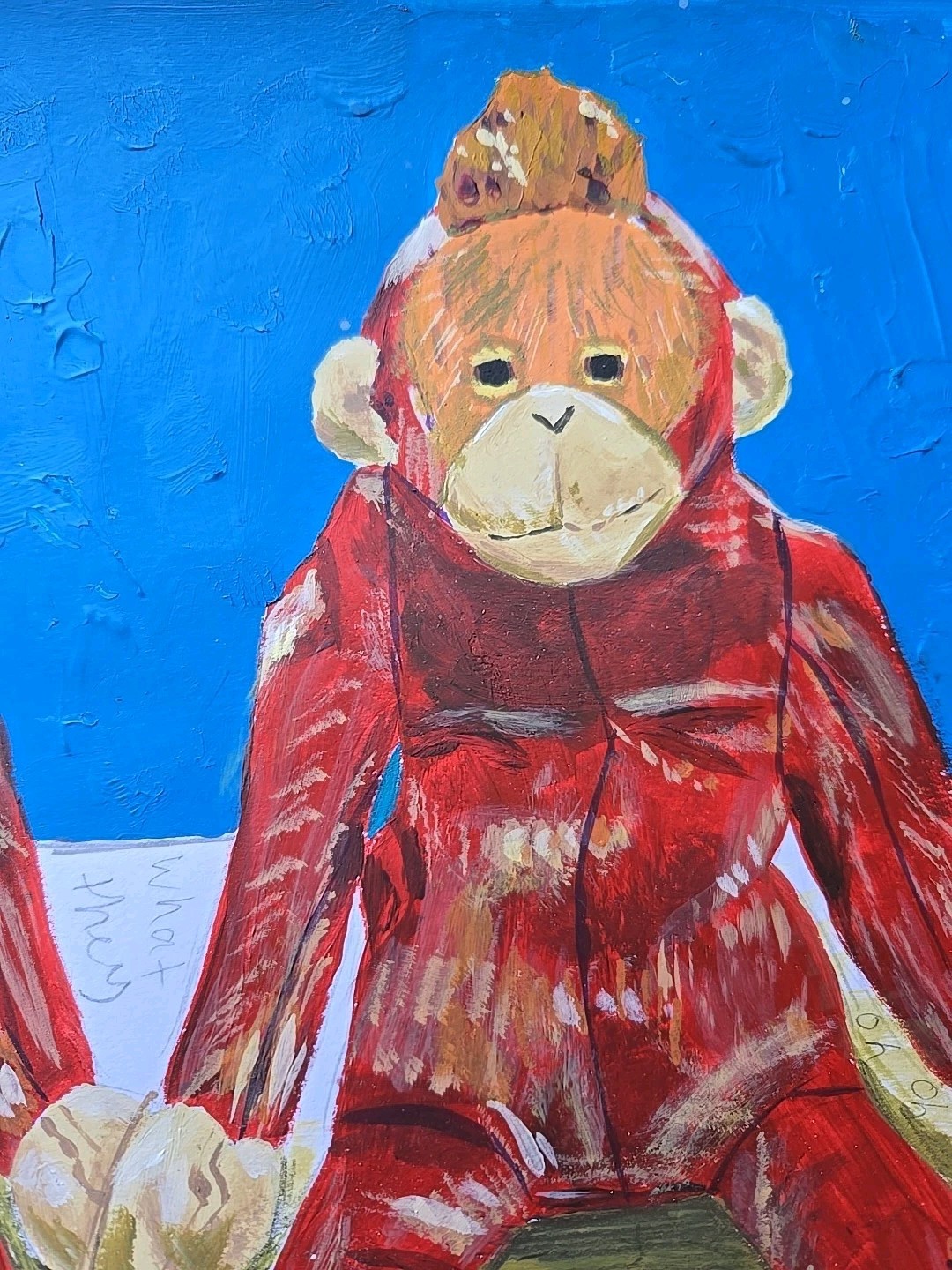 OOAK Original Acrylic Art Painting On Paper 12″ X 9″ Pair 2 Monkeys Creepy Funny