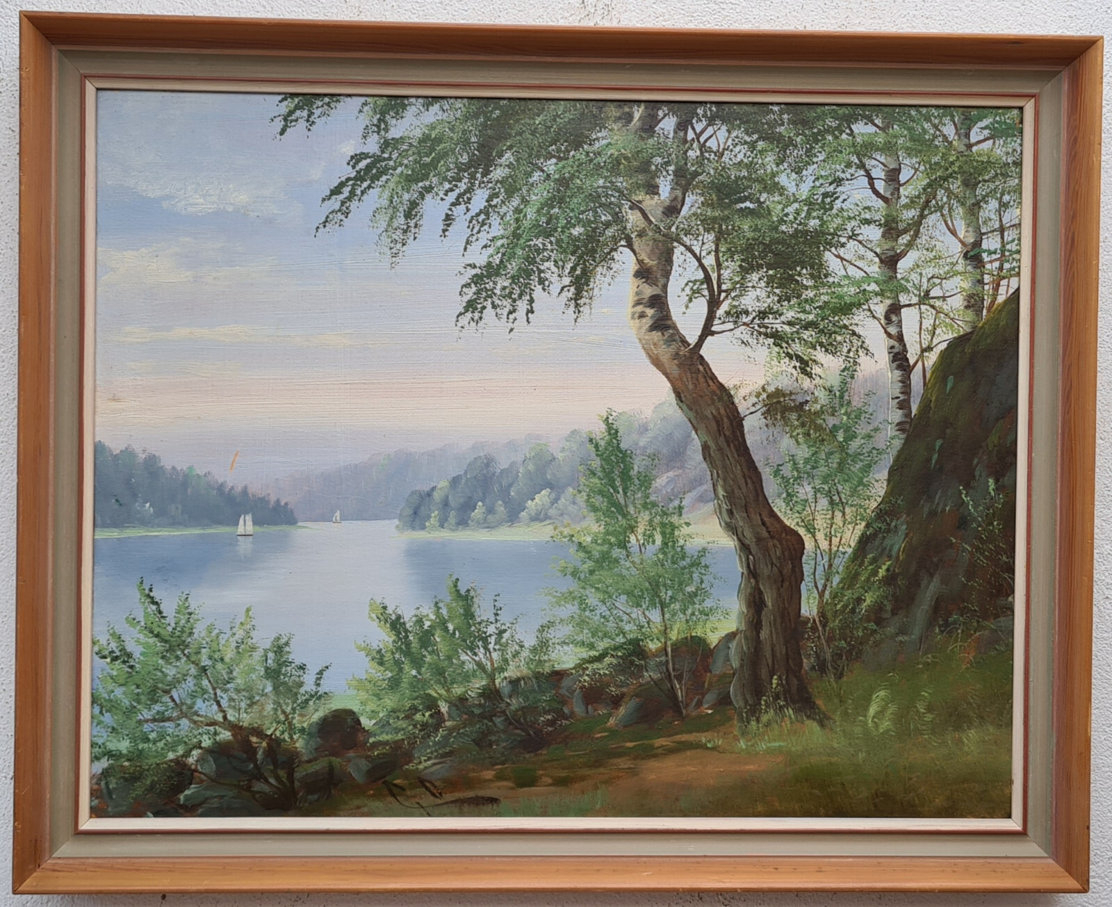No: 1394 Oil Painting Artwork with Frame Landscape Forest Lake Mountains Nature