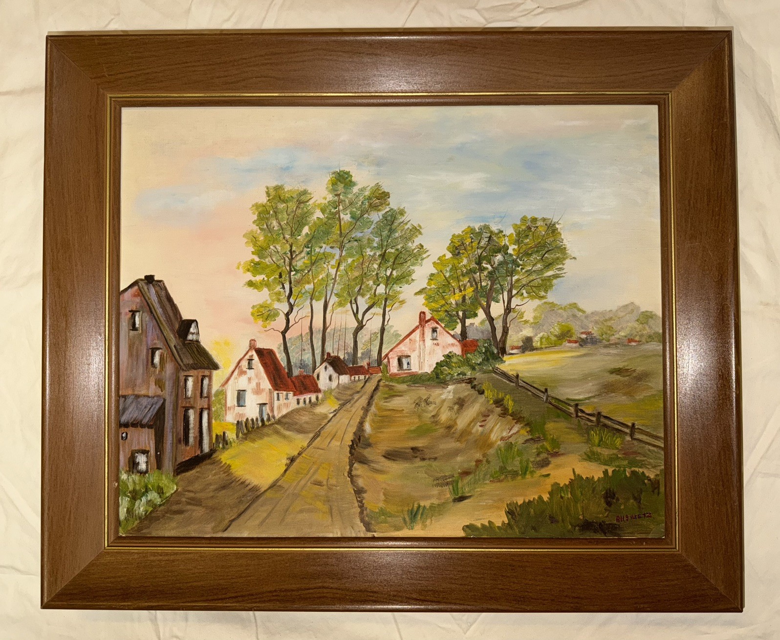 Spring Country Road Landscape, Original Vintage Painting – Lancaster County PA
