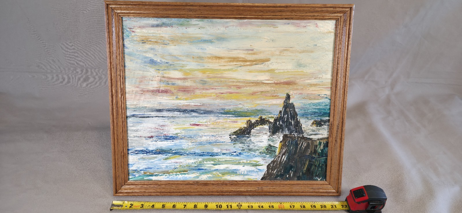 1966 Original Oil Painting Sunset From Guam Seascape Military Art 16×20 Signed
