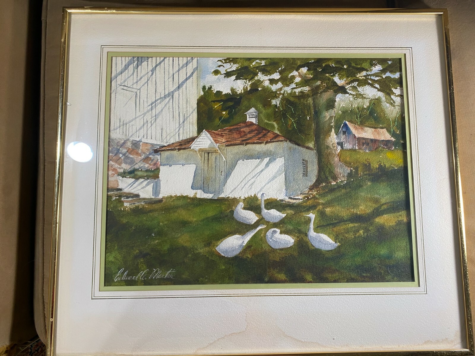 Edward A Martin «Spring House, Yellow Springs Road» Watercolor Painting -Framed