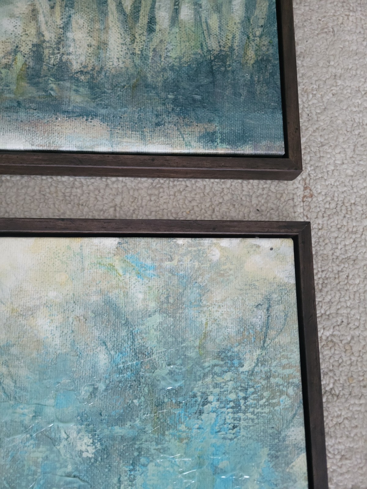 SET OF 2 -CANVAS 22″ X 30″ WALL ART MOUNTAINS FOREST OIL PAINTING PRE-OWNED