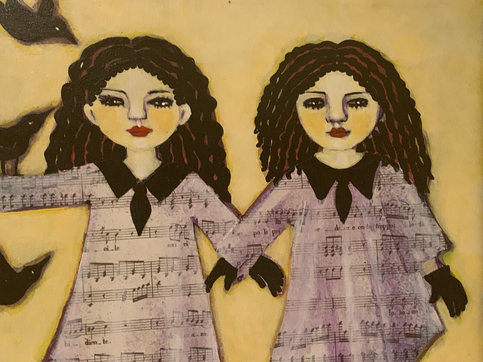 Original Oil Painting by Rachel Carmichael Two Girls with Birds
