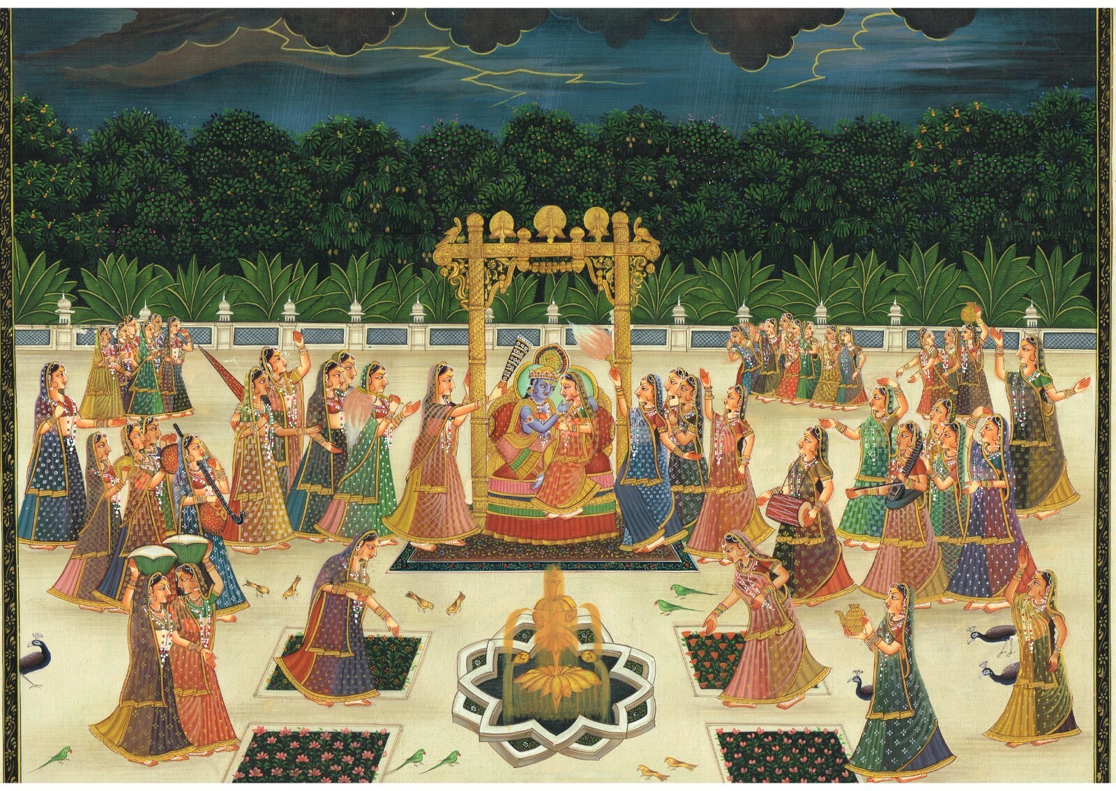 Handmade Hindu Religious Painting Of Radha Krishna Art On Silk 17.5×13.5 Inches