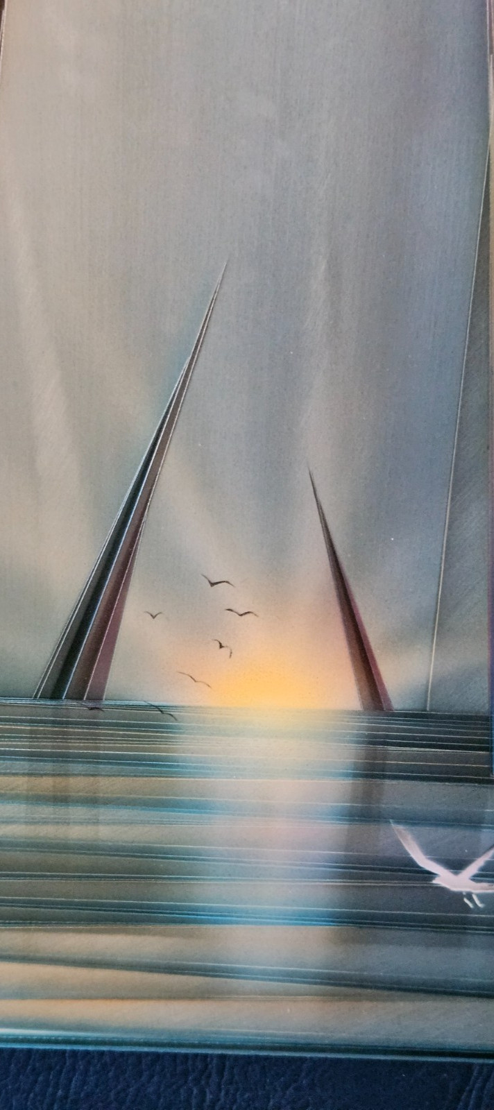 Original Signed 1980 «Sails» Etched Aluminum Airbrushed Painting by TOM GALL