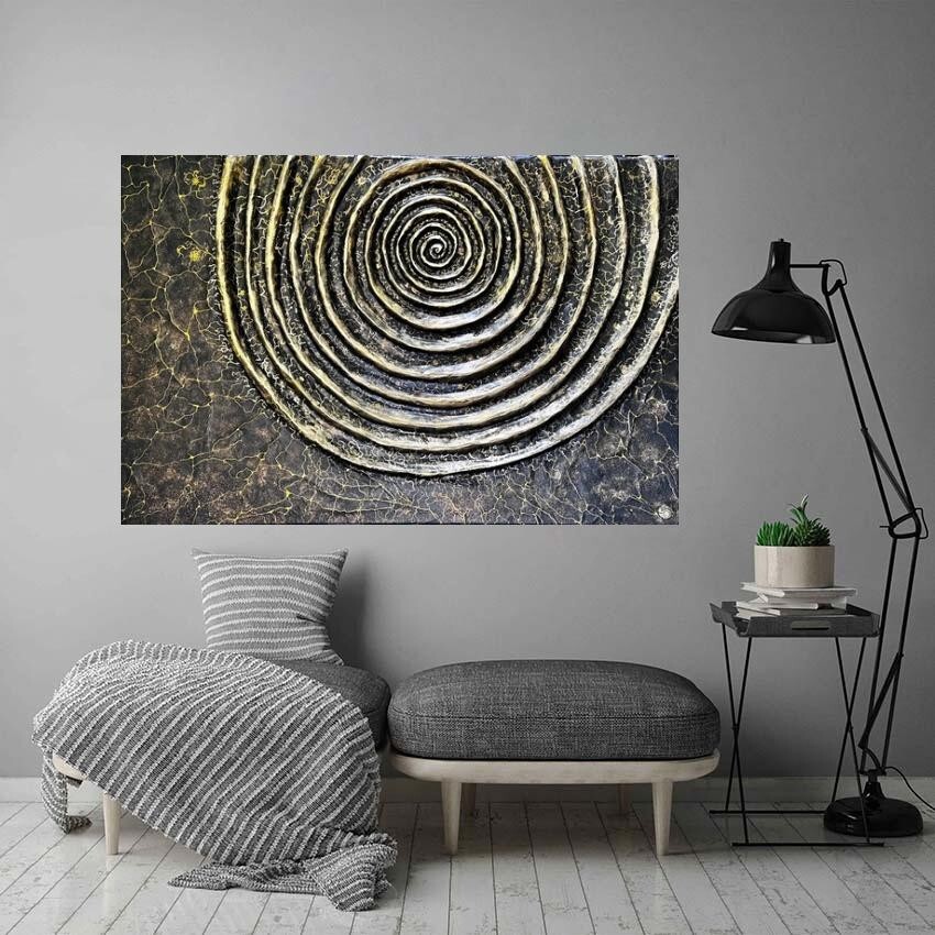 3D Art. Canvas Papier Mache Acrylic Painting Handmade W36″ x L24″ x H3/4″