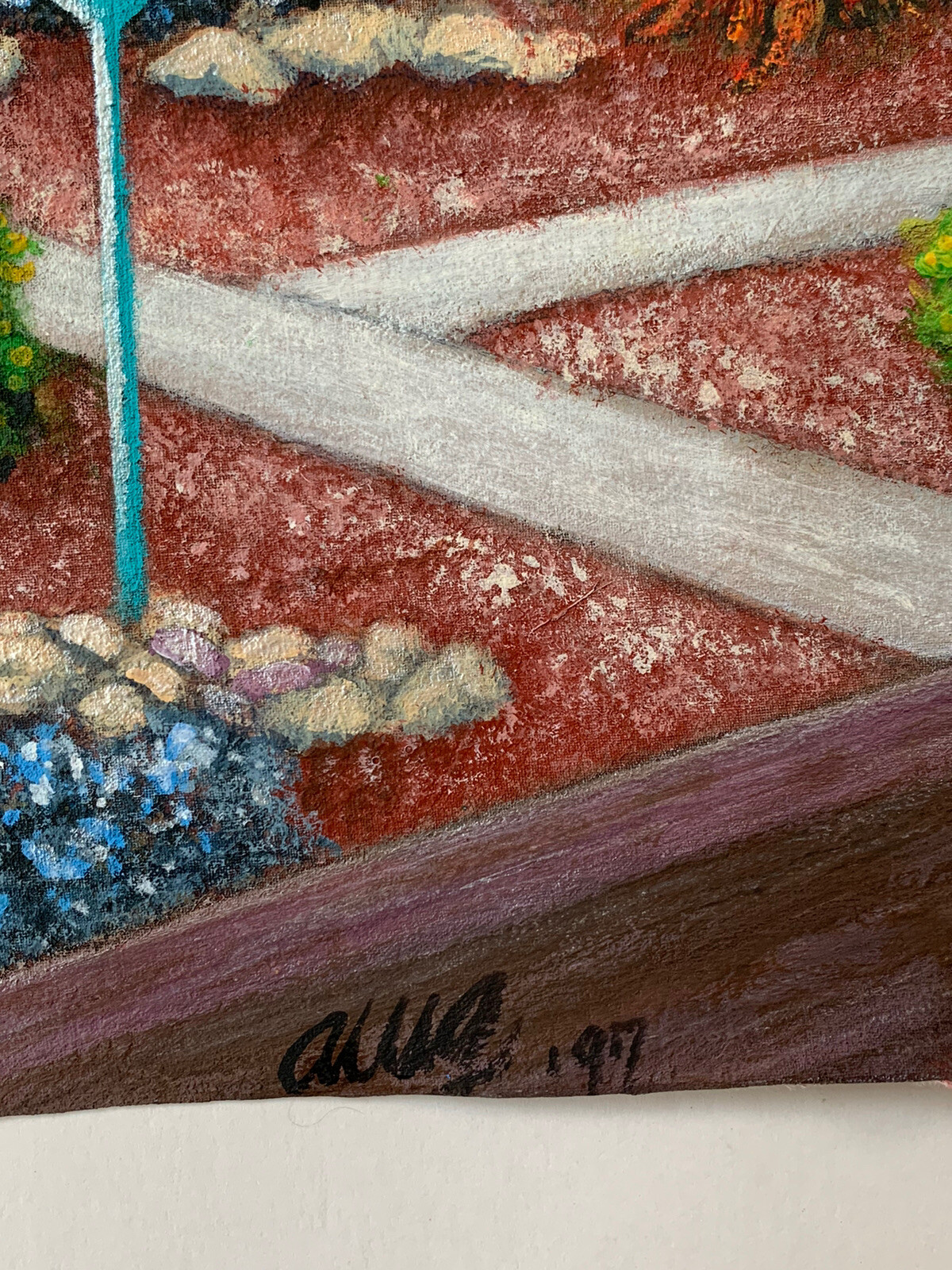 Original Painting Apartment Complex Architecture Kids Playing Vtg By Gallagher ?