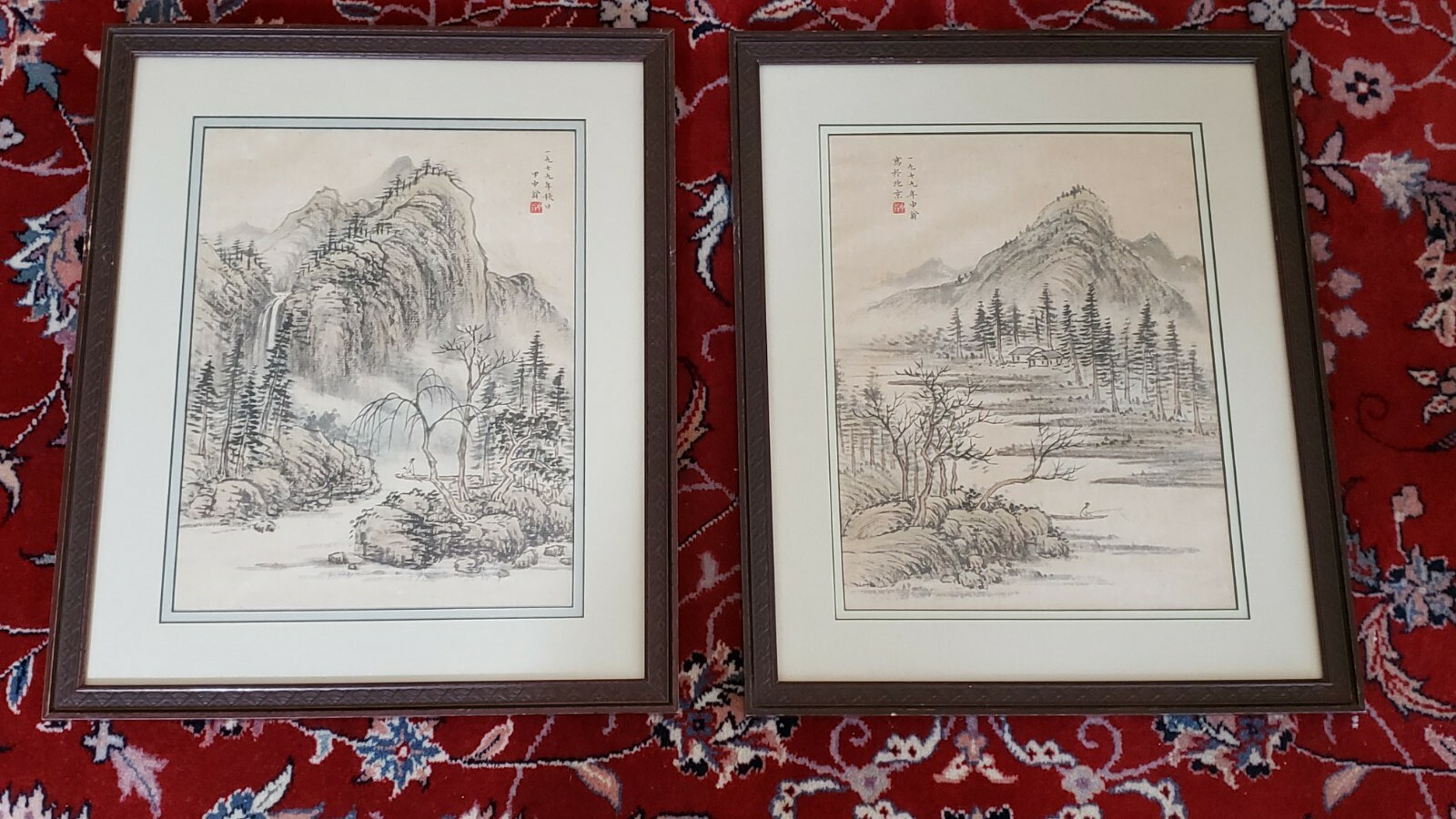 Pair of Vintage 1979 Chinese Watercolor Paintings on paper, signed by Shen Weng