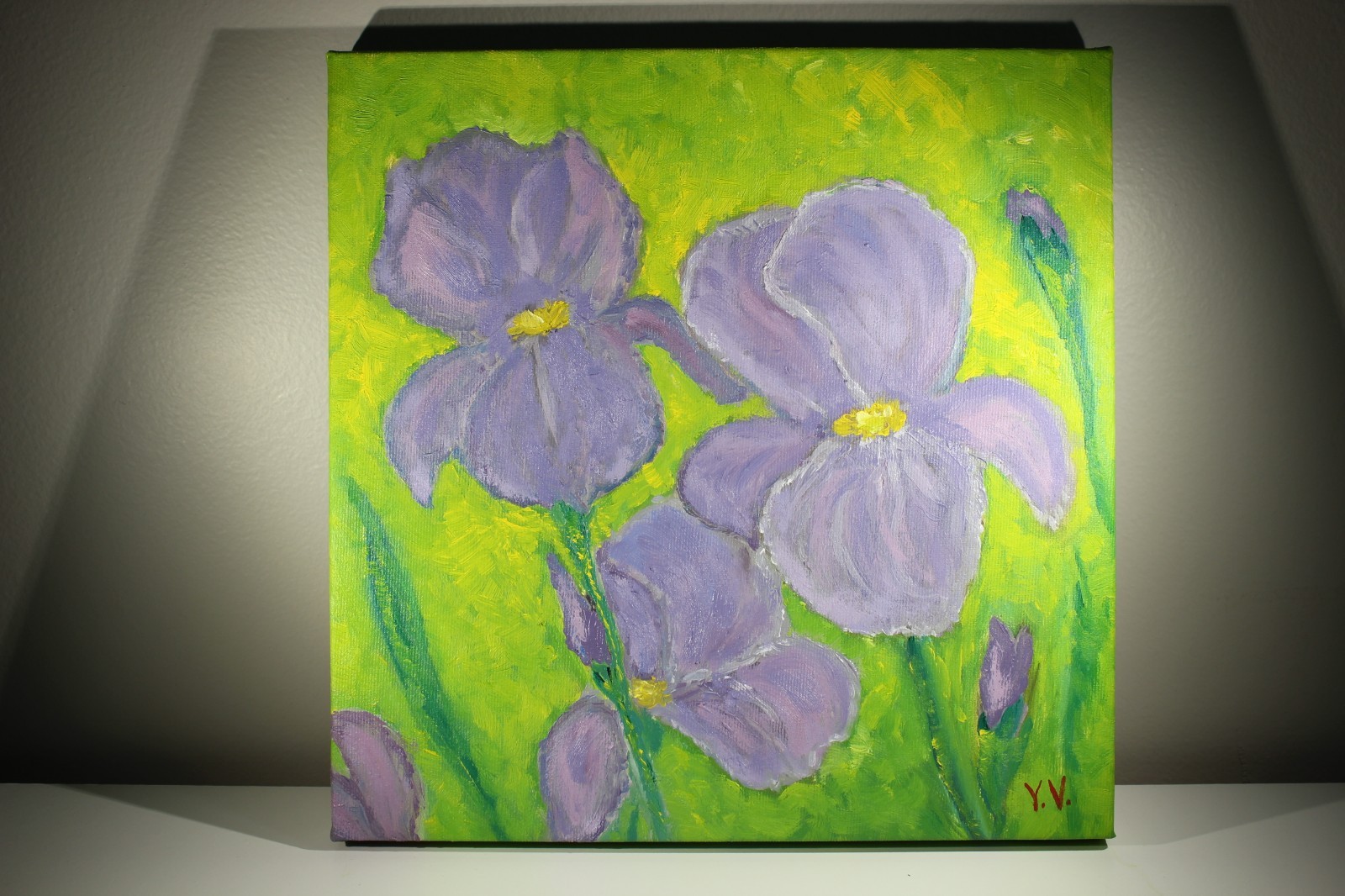 Original Oil Painting on Canvas 11.5×11.5 – Purple Irises Artwork