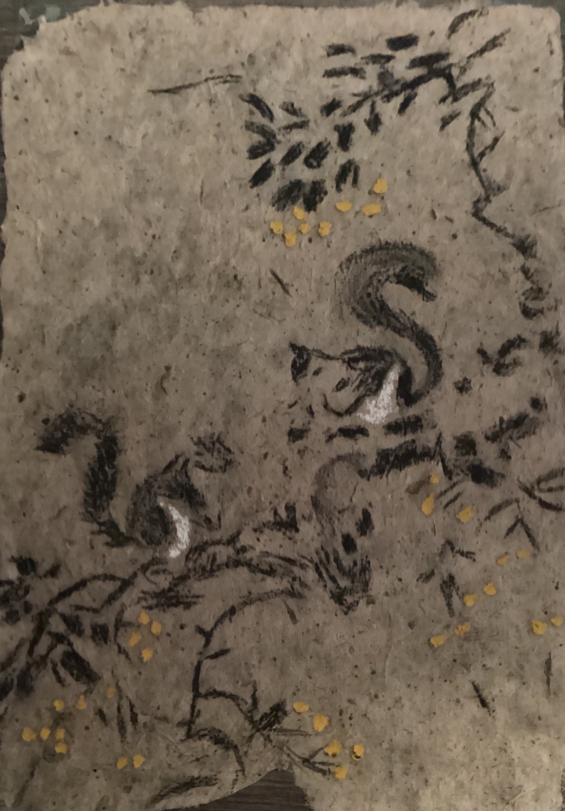 Squirrel Chinese Styled Textured Handmade Mulberry Paper 11×15 Original Art