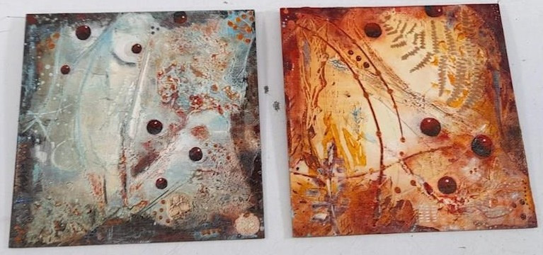 ORIGINAL – Kathy Sandell – Very Nice Pair Of Pressed Nature On Board – 10×10 (2)