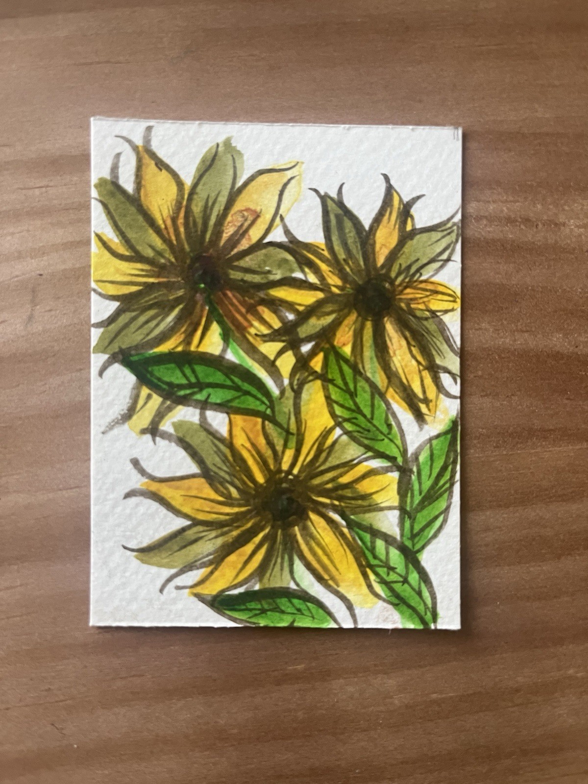 ACEO Art Card Original Watercolor Sunflower Flower Watercolor Painting