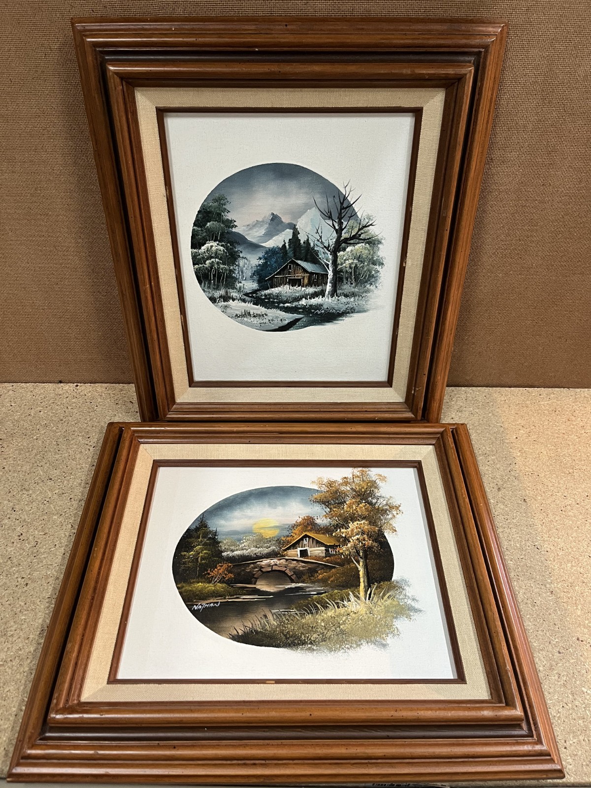 Set Of 2 Oil Paintings on Canvas Winter Landscape 8 x 10 Signed Nathan Vintage