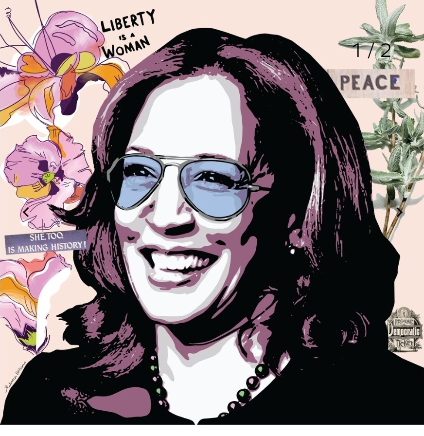 Kamala Harris Pop Art Majestic Madam VP Rebecca Williams Canvas 16″×16″ Framed.