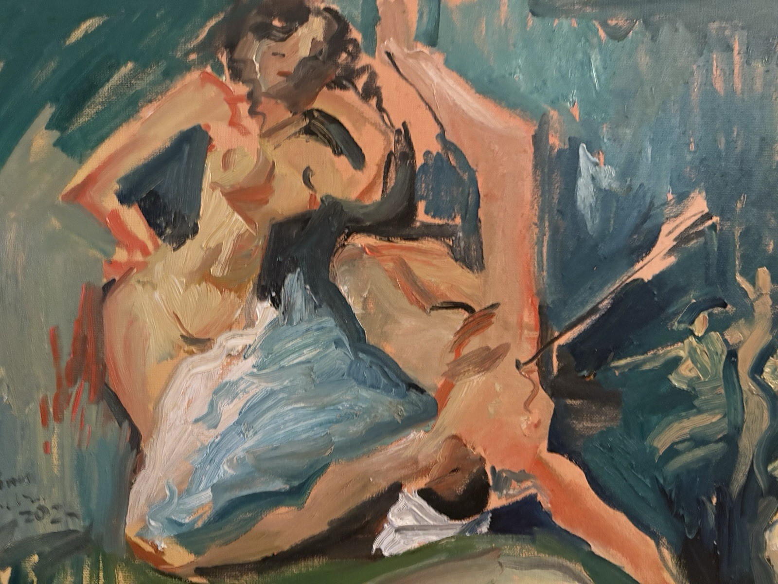 Expressionism Fauvist Figures In Landscape Oil Painting On 18”x24” Canvas BVC