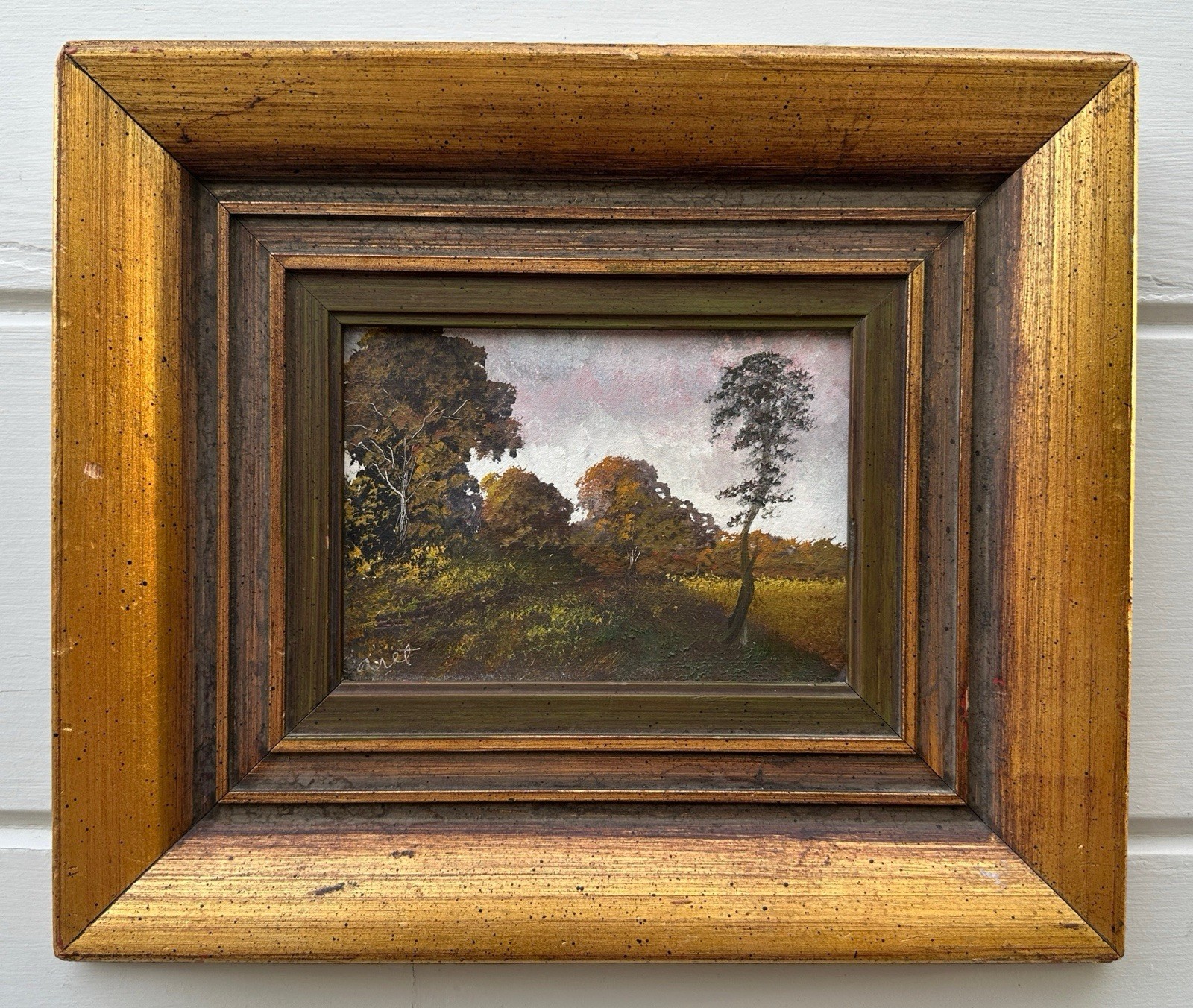 Antique Eduard Caret b. 1910 Barbizon Plein Air Landscape Oil Painting
