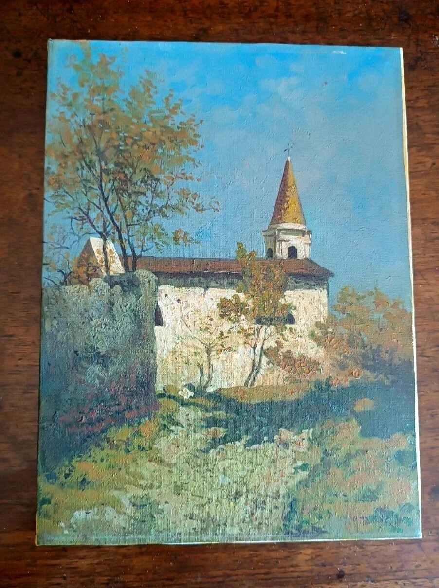 Oil painting on canvas depicting a glimpse of a church – 20th century signed Ita