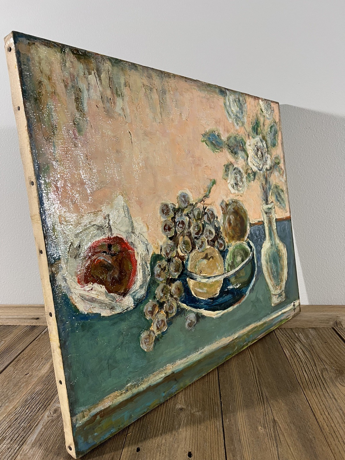 1955 Post-War Japanese Expressionism Fruits Still Life Oil Painting Semi Antique