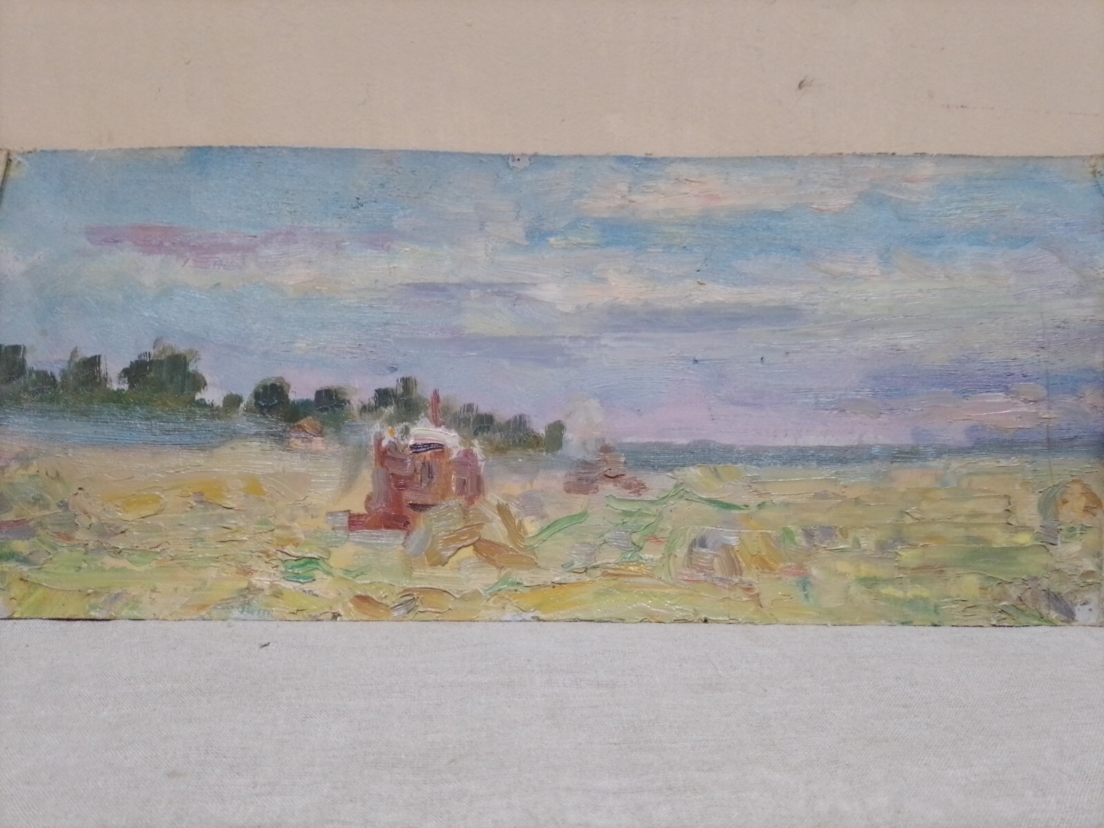 Painting by Artist I. Horovy on cardboard. 48 x 20.5 cm. Harvest.