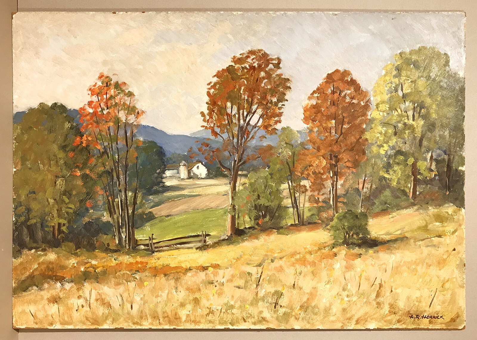 Gates, Vermont signed Arthur R. Herrick oil painting New England Farm Landscape