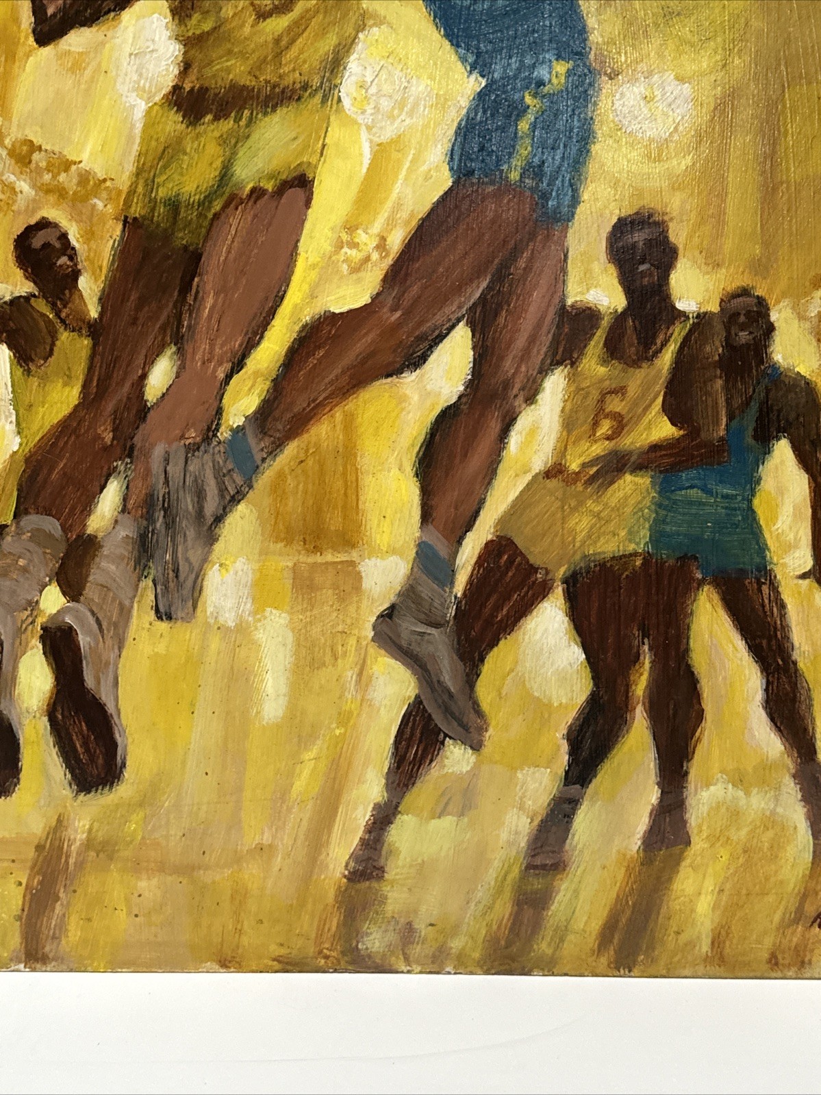 RALPH HULETT PAINTING BASKETBALL GAME PLAYERS VINTAGE LISTED FAMOUS SPORTS LARGE