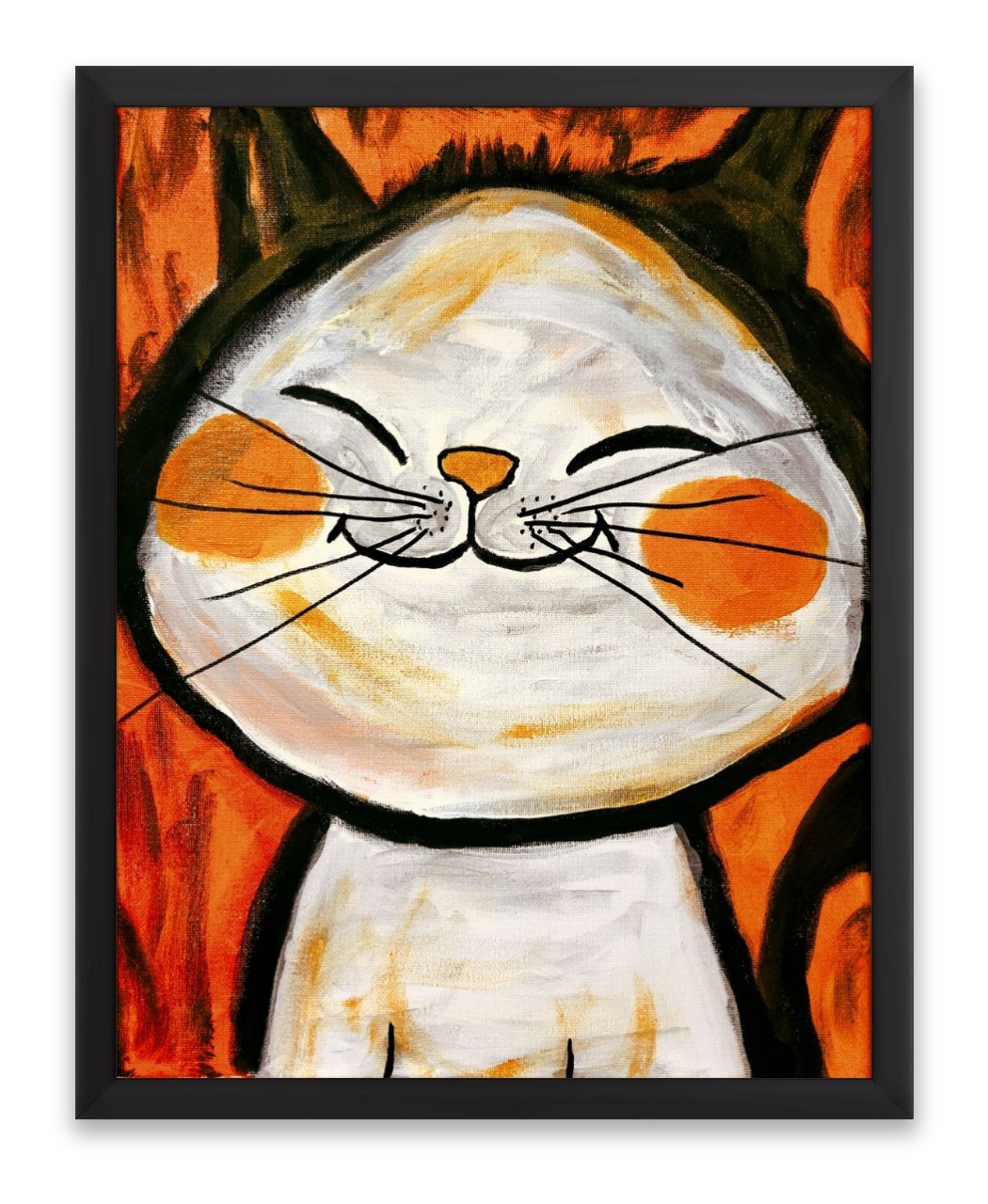 Original Whimsical Cat Acrylic Painting OOAK Funny Smiling Kitty Folk Art 11×14