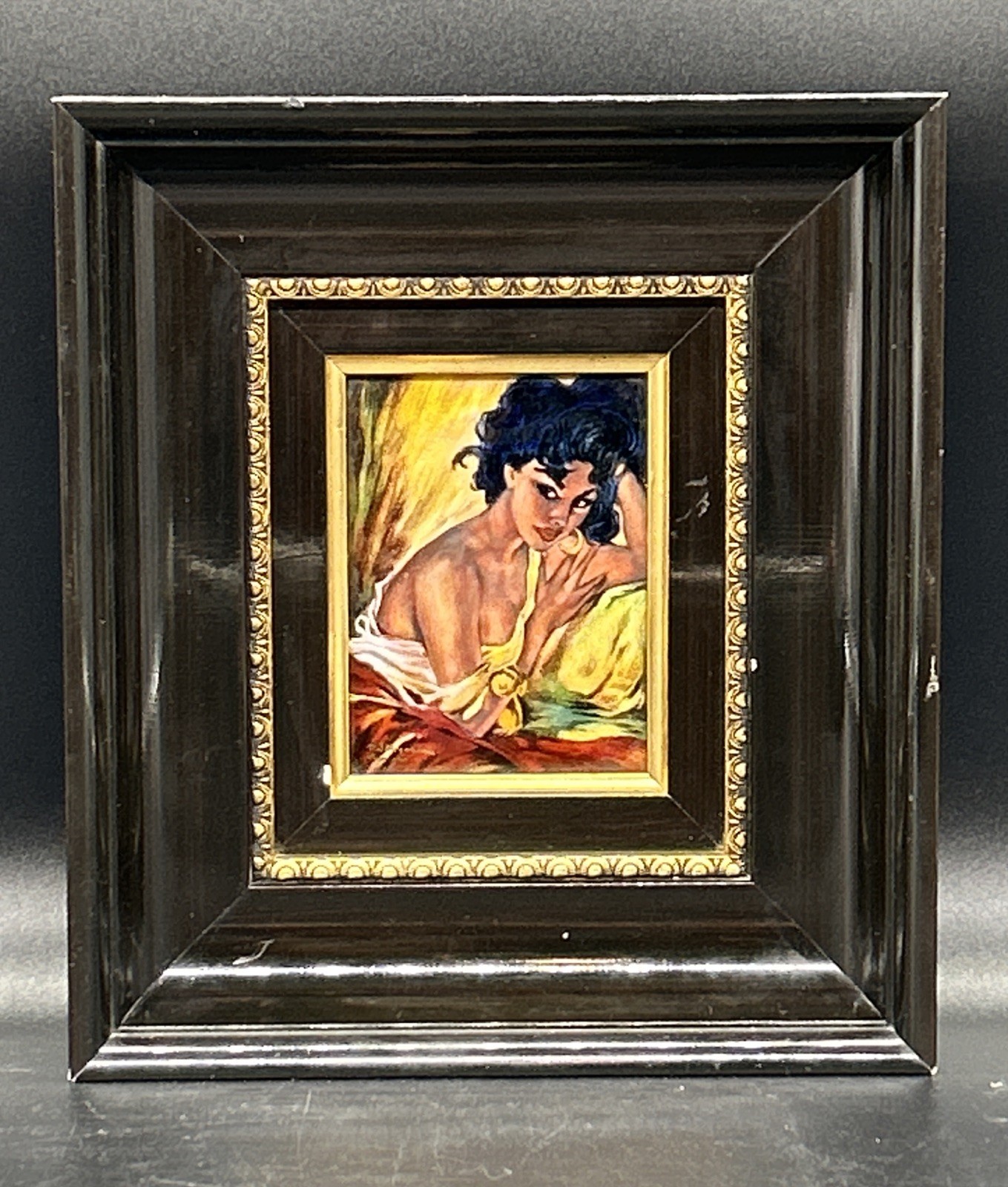 F J Carmona Limoges Porcelain Gypsy Girl After Roka Framed
