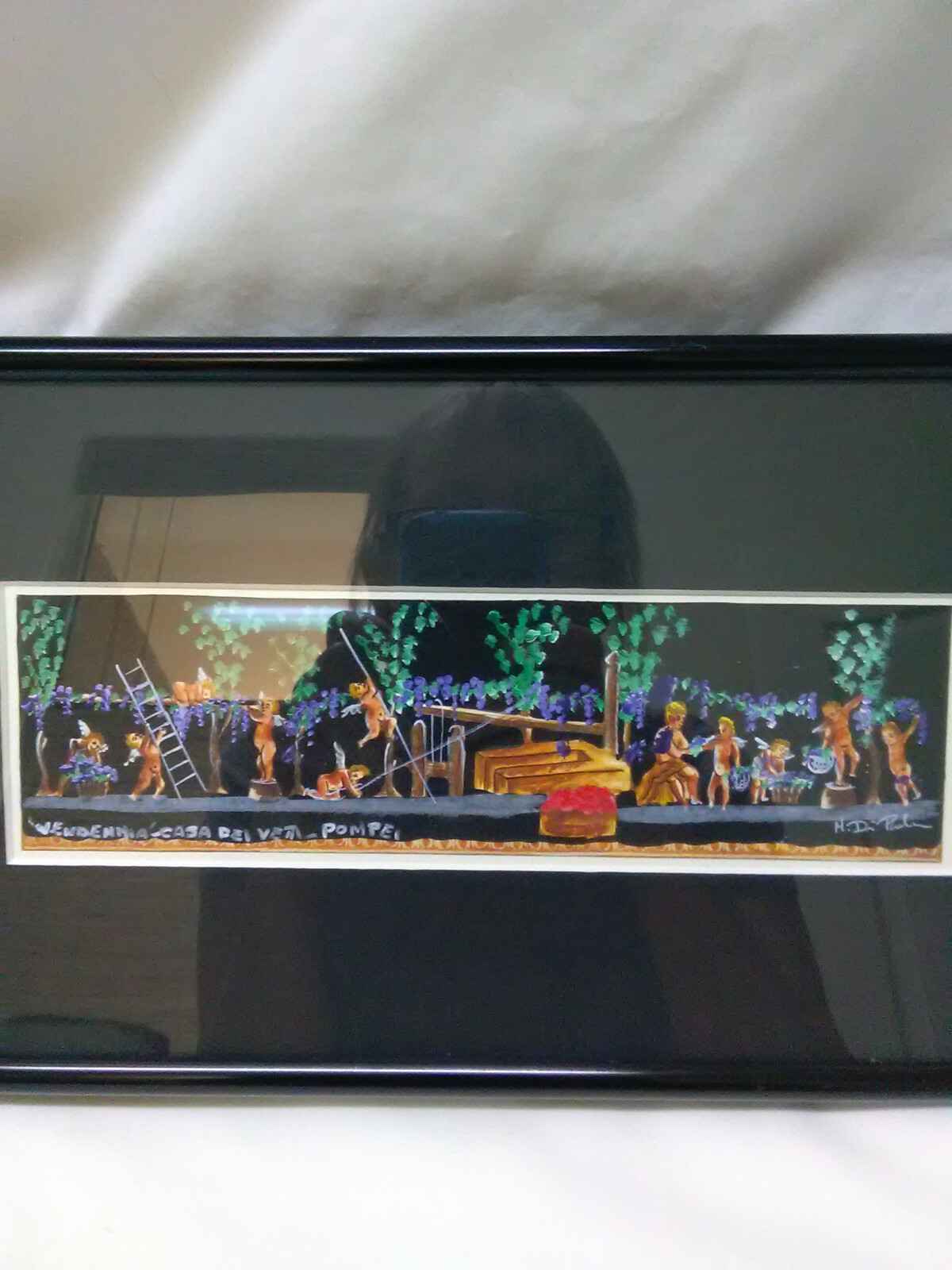 Hand Painted & Signed Vendemmia Casa Del Vetti-Pompei Framed and Matted Picture