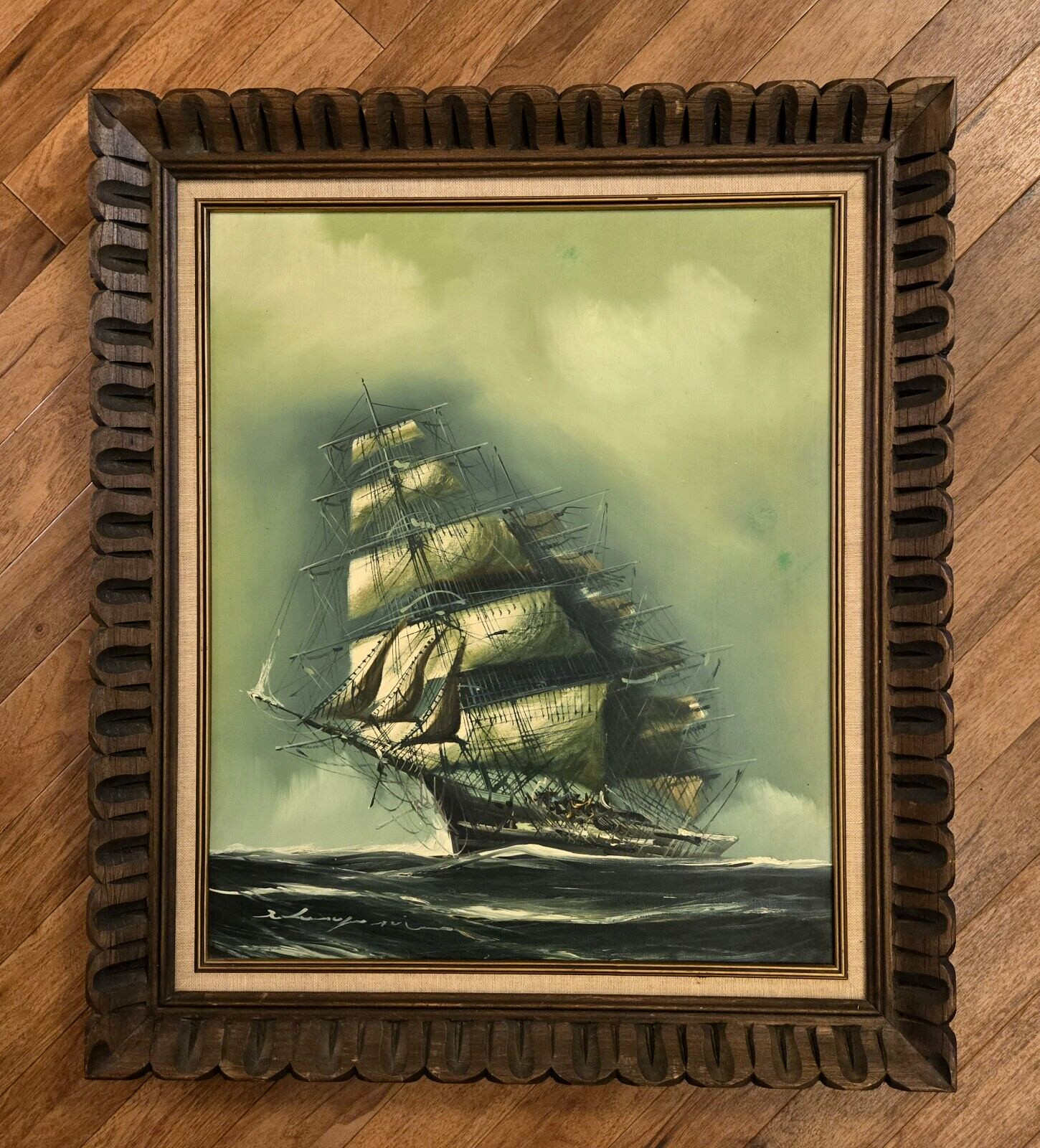 Italian Renato Longanesi Sailing Ship Nautical Seascape Large Oil Painting OOAK!