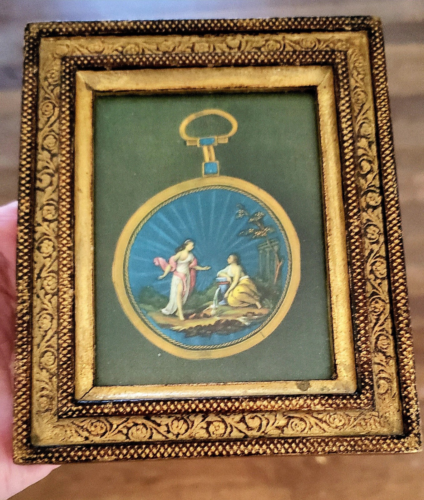 Vintage Italian Framed Painting On Silk 4×5 Made In FLORENCE Fast Shipping