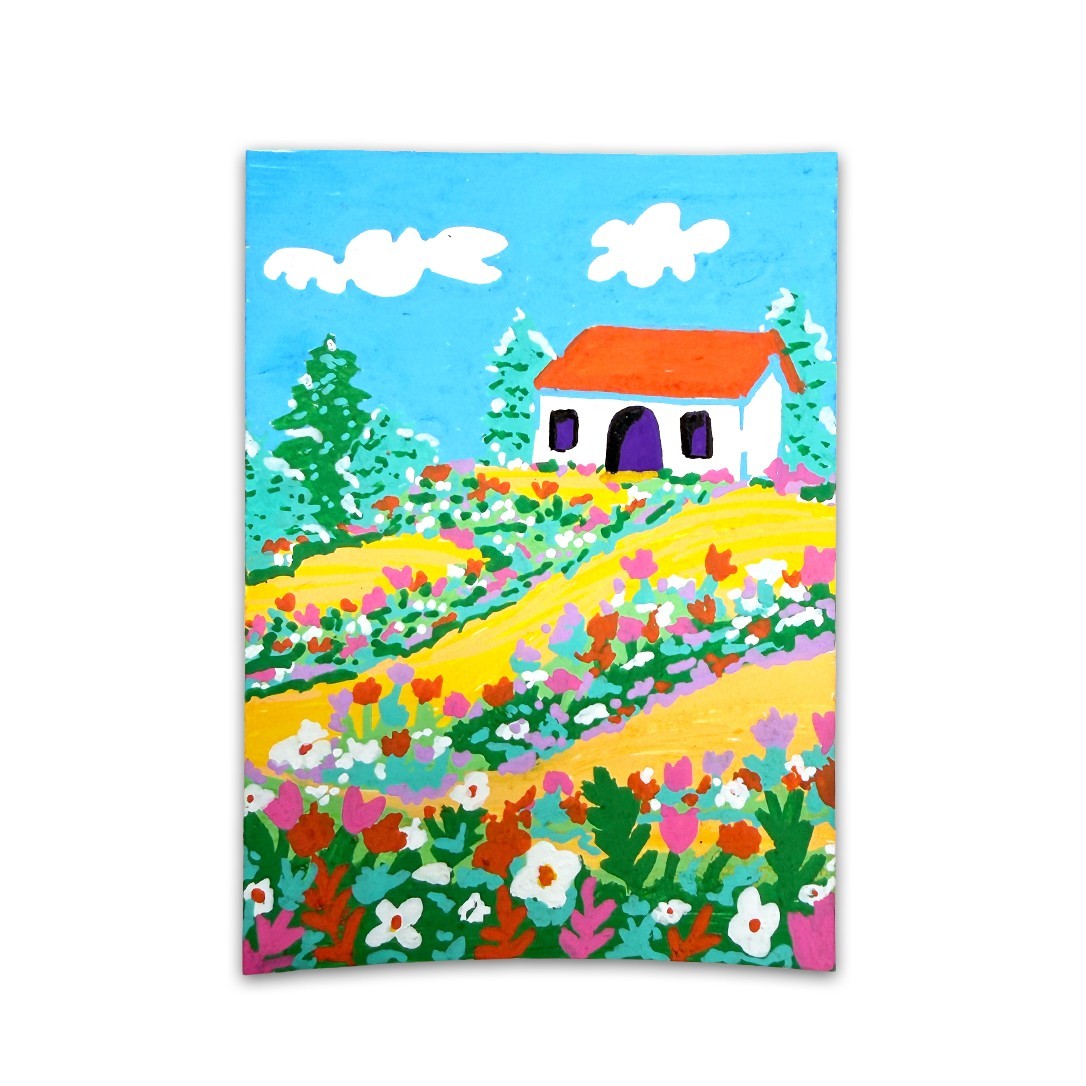 ACEO Original Art Cottage Wildflower Garden Landscape OOAK Miniature Painting