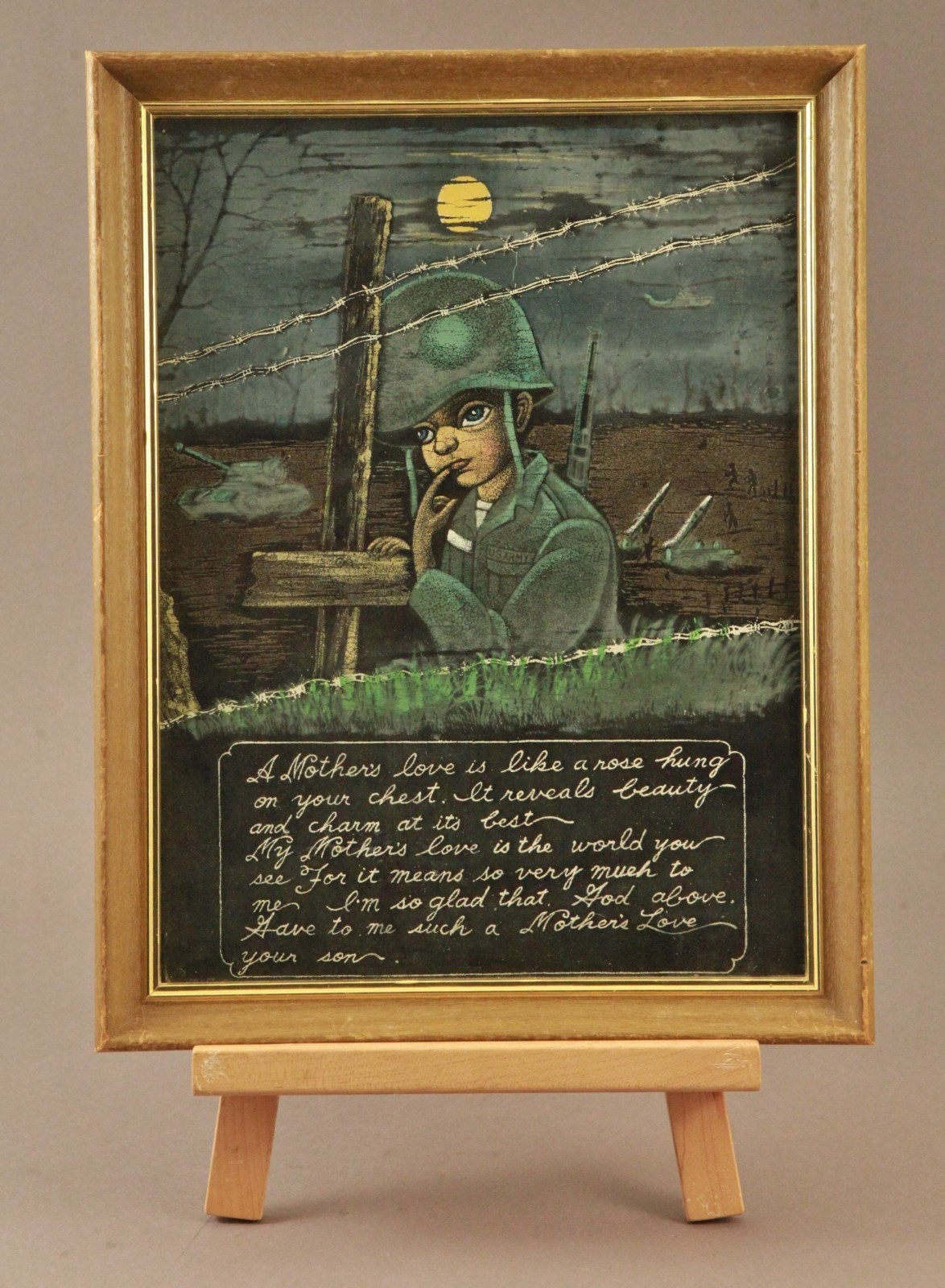 Vietnam Kwang Products Limited Hand Painting Black Velvet 14″X18″ Soldier 1960’s