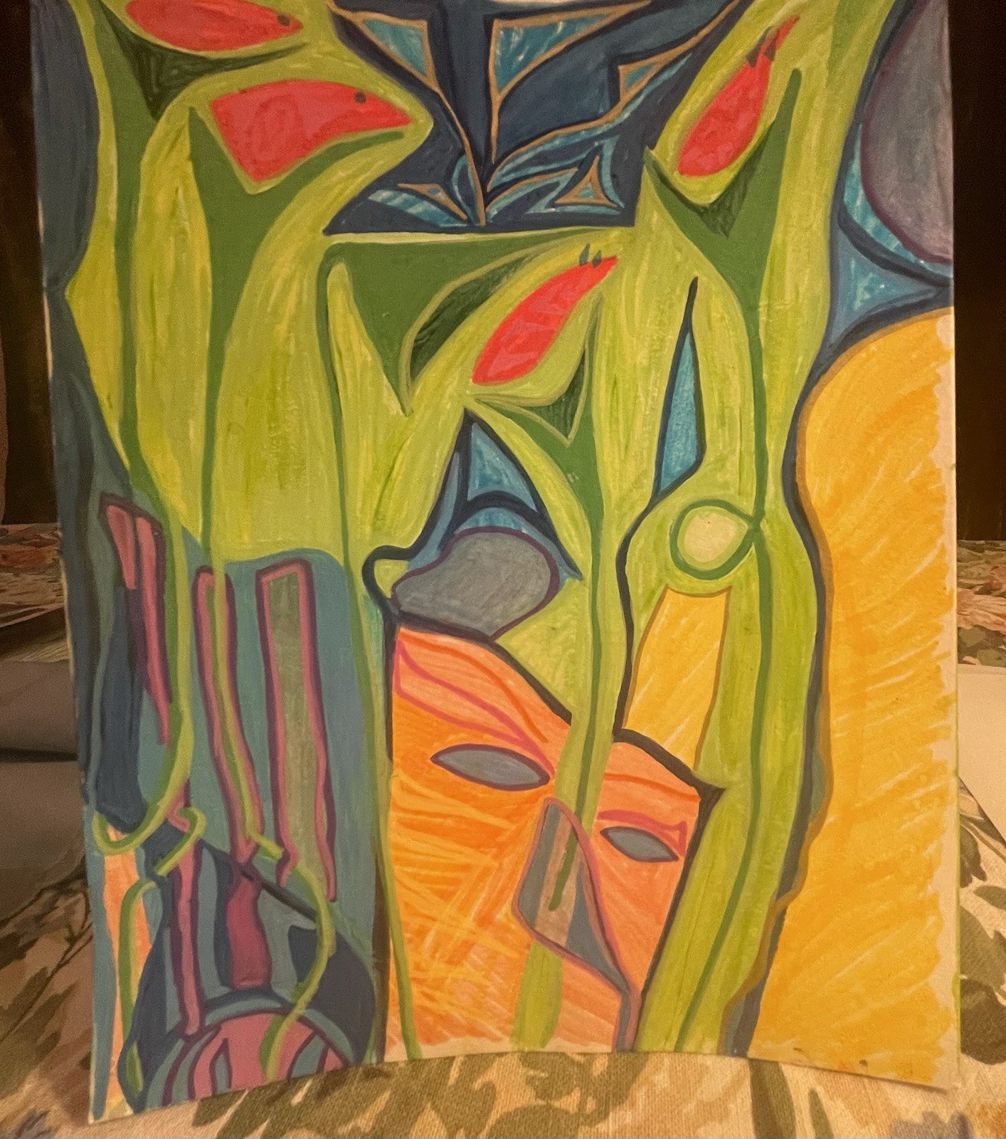 9×12″ Bright Colorful Painting , «Trippy Crawfish Weed» 1 Of 1