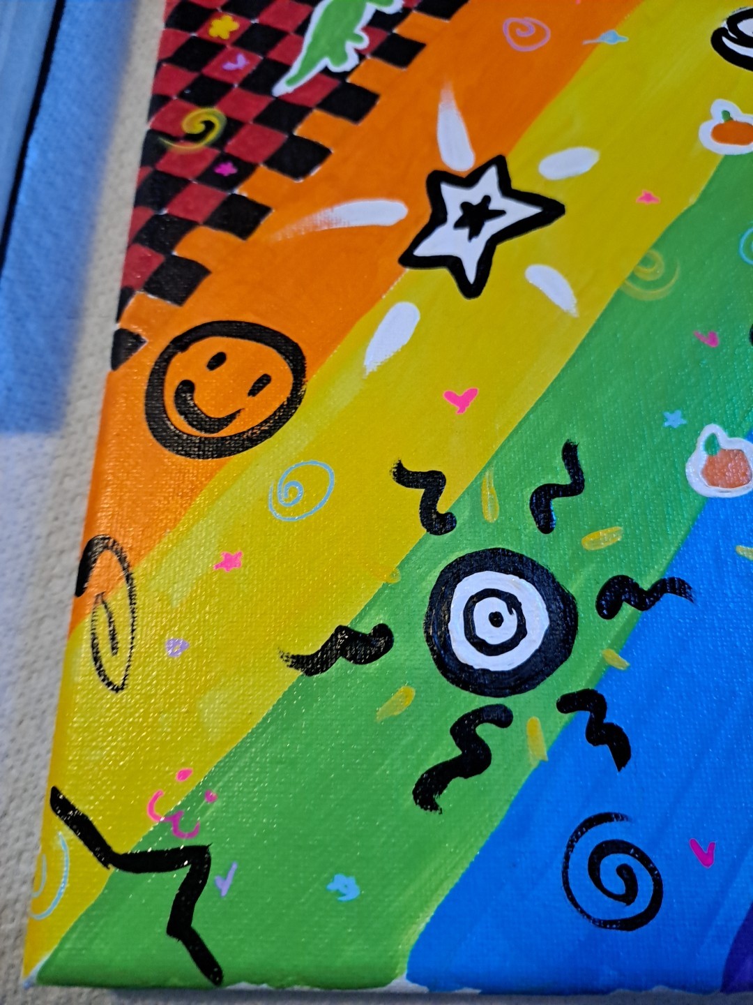 OOAK Original Rainbow Abstract Y2K Theme Acrylic Painting 8×10″ Signed Canvas