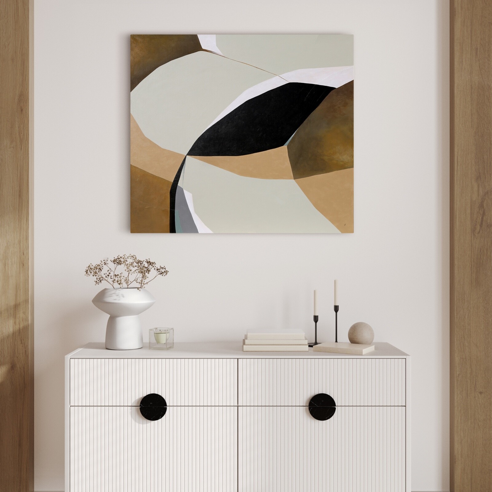 Original Painting of Geometric Composition Abstract Collage Art Terracotta