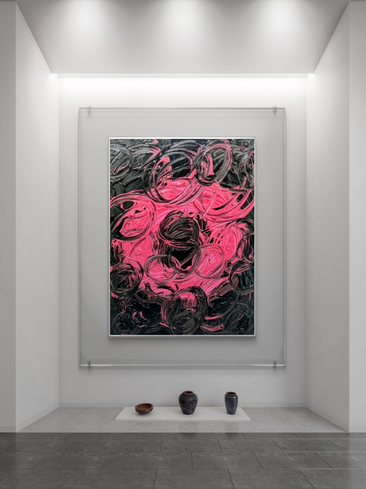 Trey Coppland, Circle of Life Abstract Painting, Pink & Black, 24+30 inch,2026