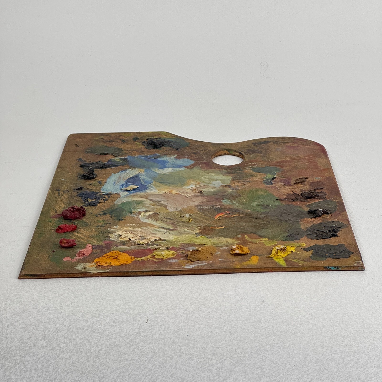 Vintage Artist’s Large Rectangular Painting Palette With Remnant Oil Paint