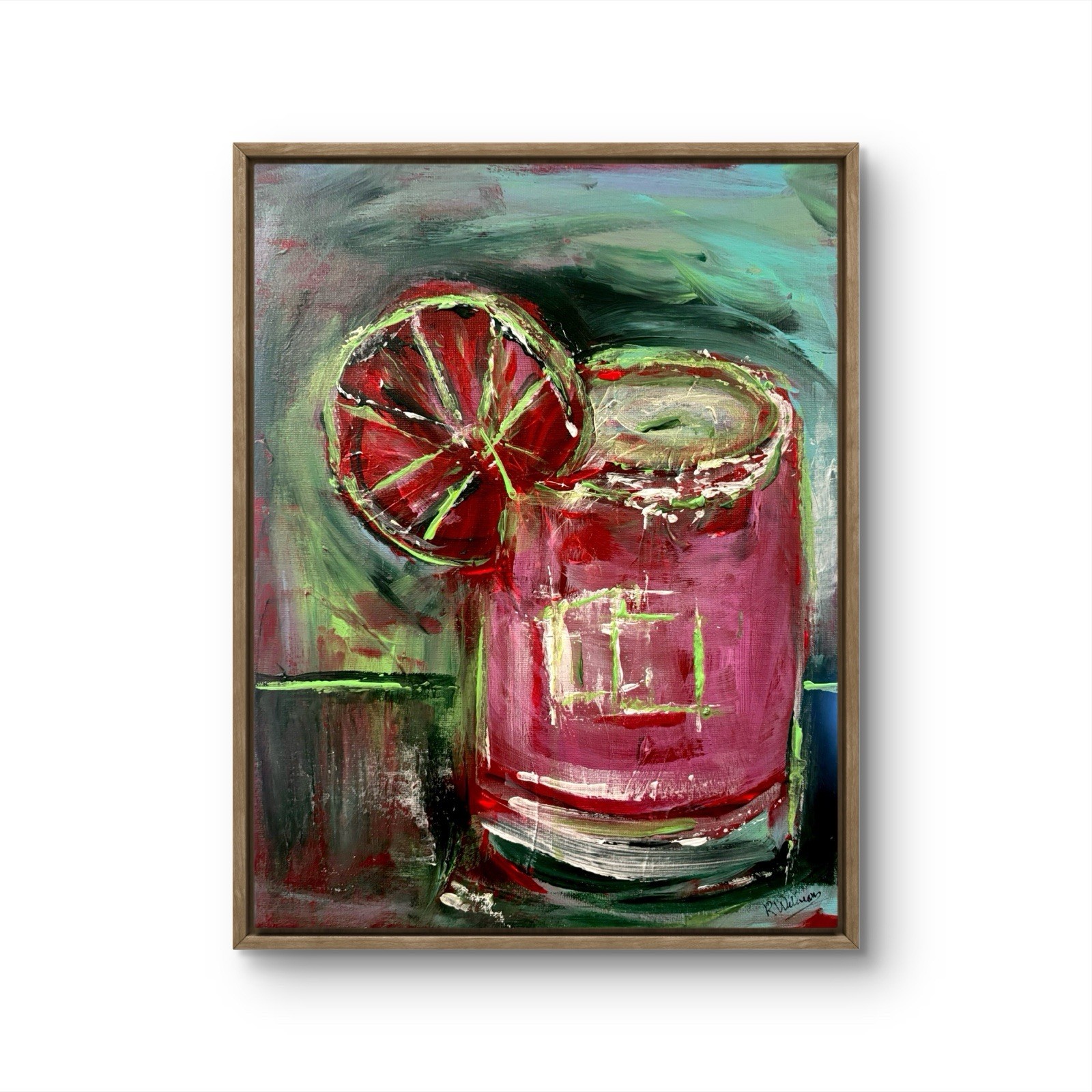 Original Art Signed 11×14 Expressionism Canvas Painting Cocktail F30