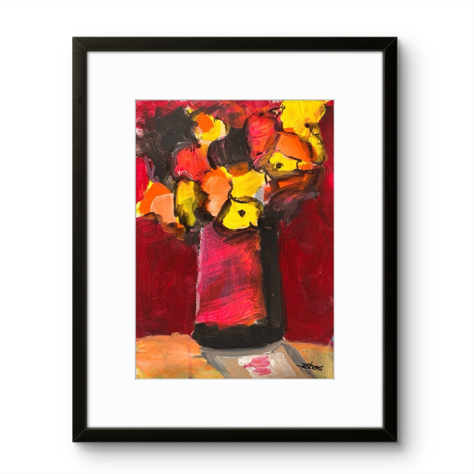R Stevens 9×12 Original Acrylic Abstract Floral Still Life Vase